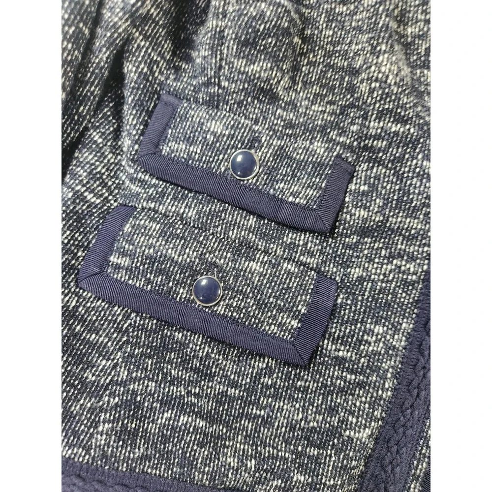 Talbots Women's Tweed Blazer Blue Trim Fitted Zipper Jacket Cotton Blend Size 6P